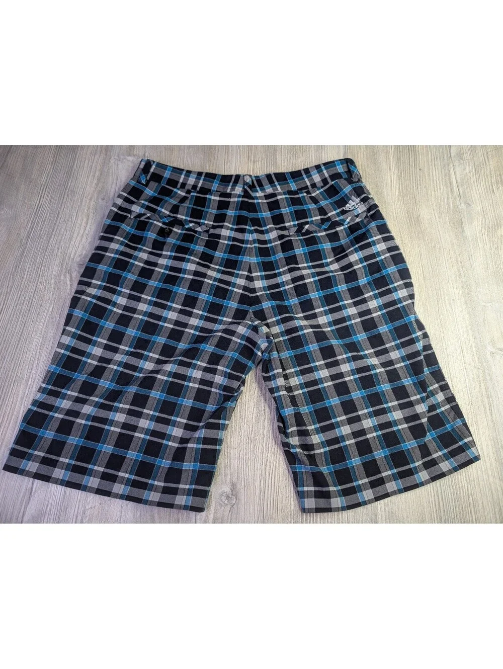 Adidas Golf Shorts ClimaLite Performance Mens Plaid Gray Blue Size 32